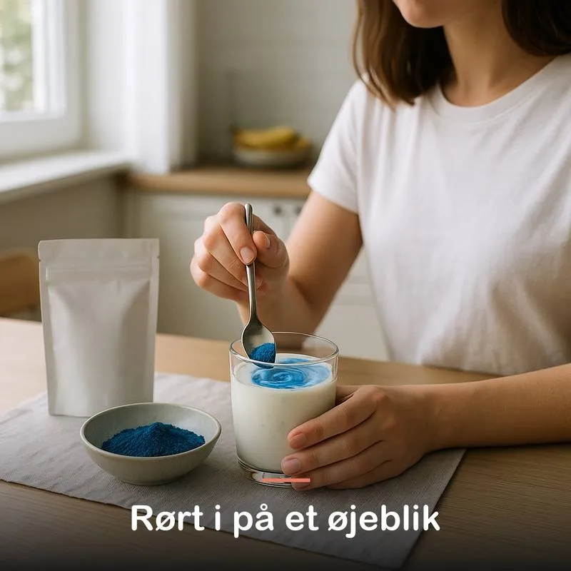 Bl&aring; spirulina pulver (30 g): r&oslash;rt i p&aring; et &oslash;jeblik