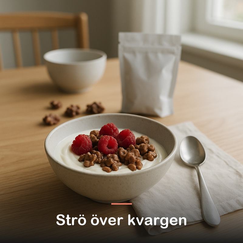 Proteinclusters, mjölkchoklad (33 g): strö över kvargen