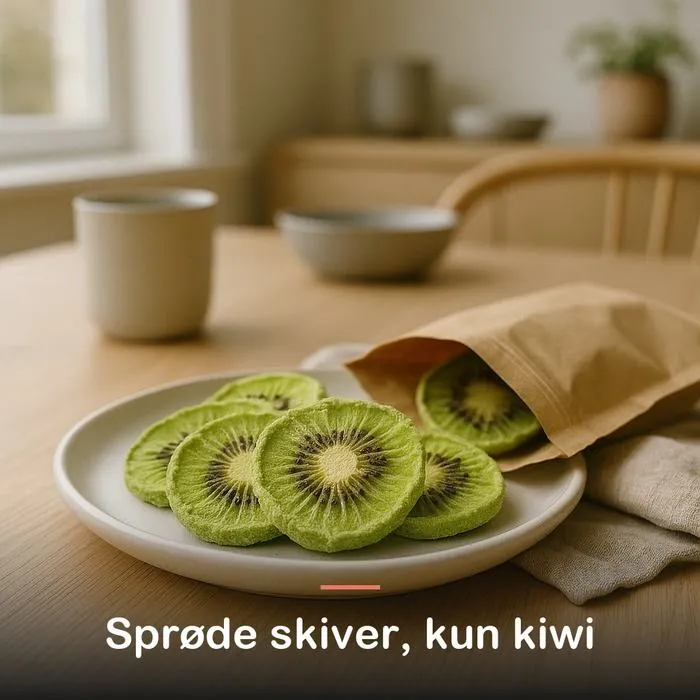 Fryset&oslash;rret kiwi (100 g): spr&oslash;de skiver, kun kiwi