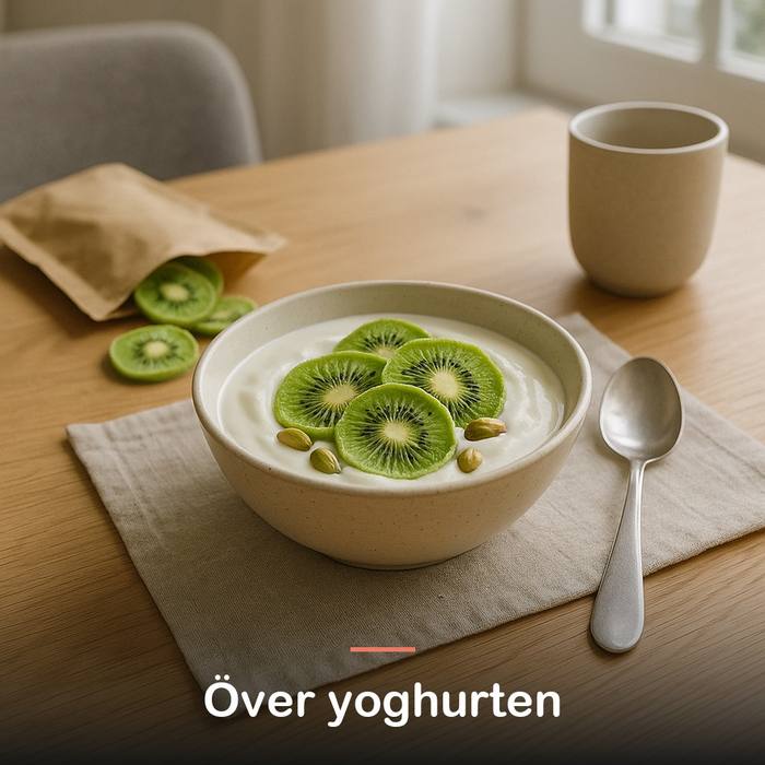 Frystorkad kiwi (100 g): &ouml;ver yoghurten