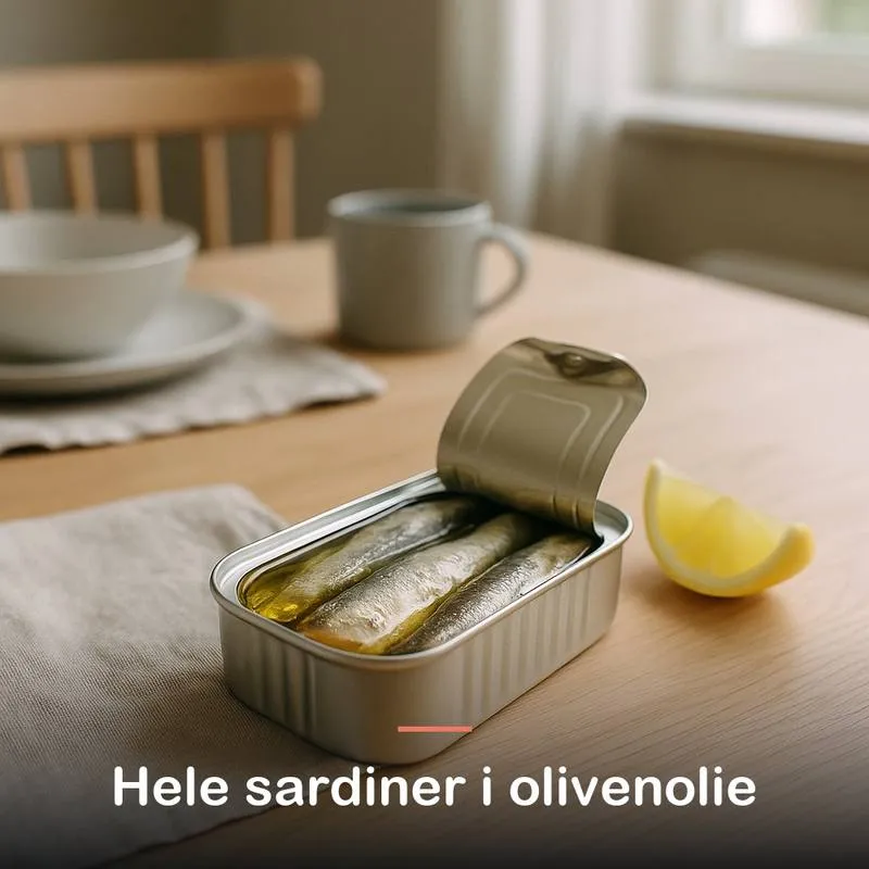 Sardiner i saltlage (125 g): hele sardiner i olivenolie