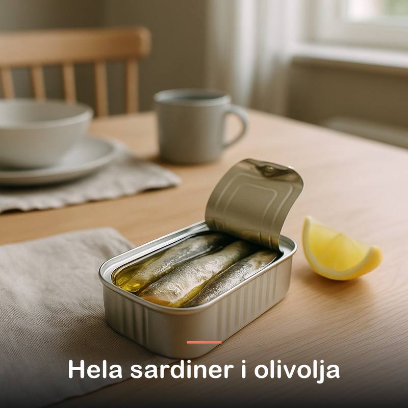 Sardiner i olivolja (125 g): hela sardiner i olivolja