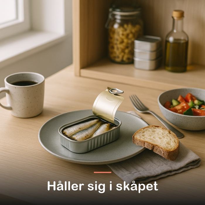 Sardiner i olivolja (125 g): håller sig i skåpet