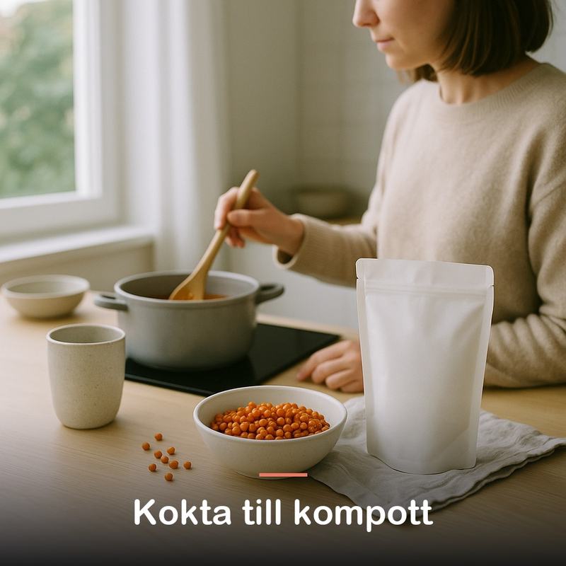 Torkade havtornsbär (200 g): kokta till kompott