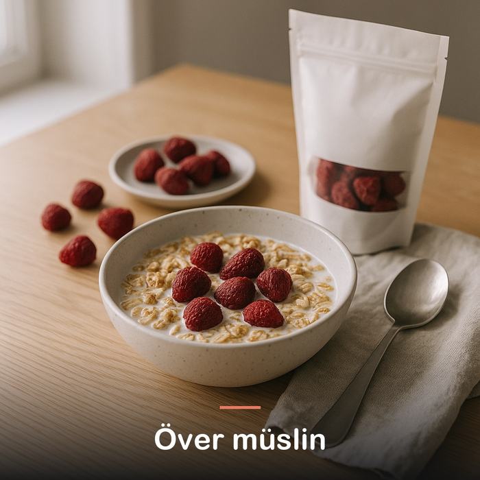 Torkade jordgubbar (200 g): över müslin