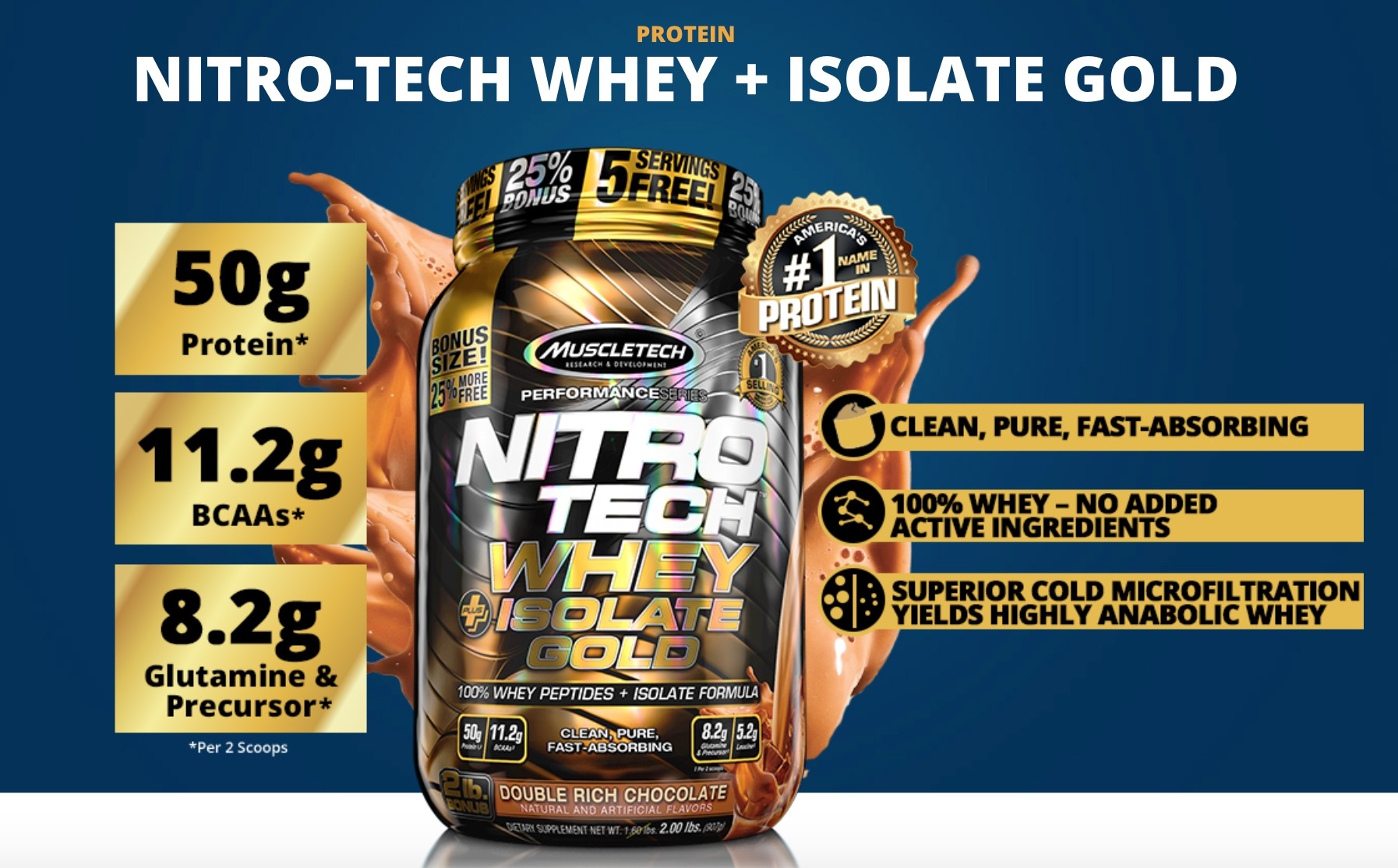 MUSCLETECH NITRO-TECH WHEY + ISOLATE GOLD 1814 g 