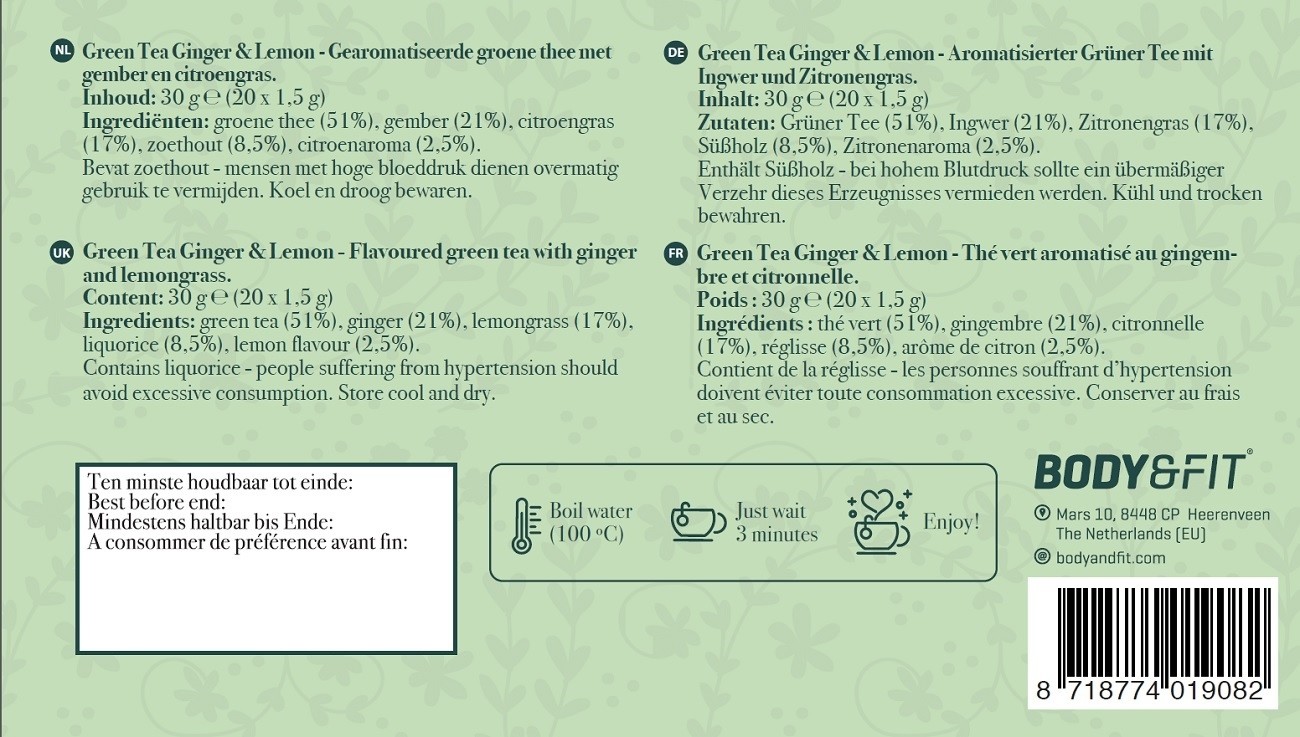 BODY & FIT GREEN TEA GINGER & LEMON 20 x 1,5 g 