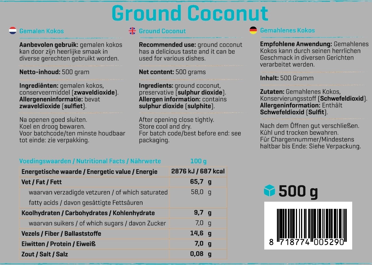 BODY & FIT PURE GROUND COCONUT 500 g 