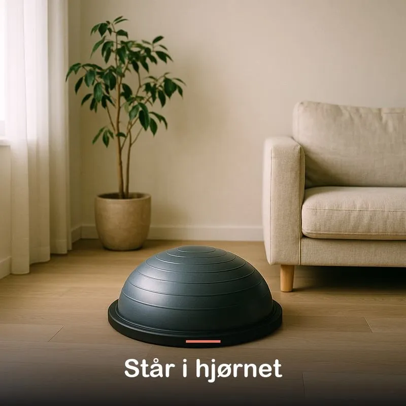 Balancetr&aelig;neren st&aring;r i hj&oslash;rnet af stuen med pladen nedad