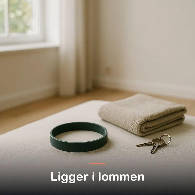 Træningselastikken ligger sammenrullet ved siden af et håndklæde