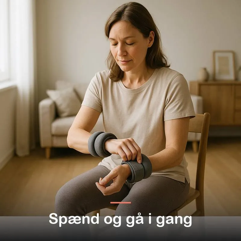 Kvinde spænder velcroen på en vægtmanchet om håndleddet