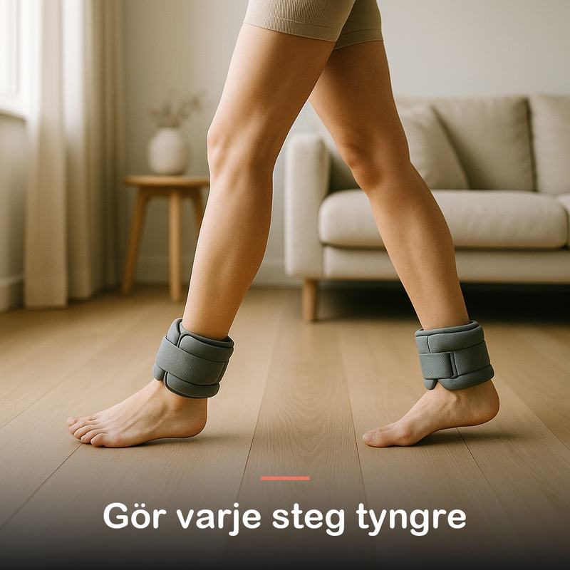 Viktmanschetter fastspända runt båda vristerna under en promenad