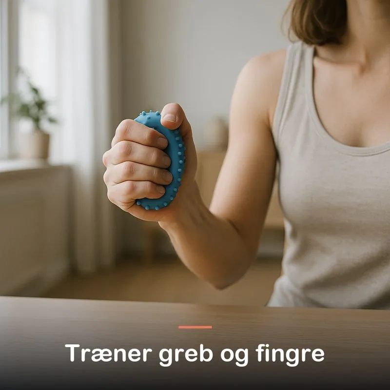 N&aelig;rbillede af en h&aring;nd, der klemmer en bl&oslash;d massagering sammen