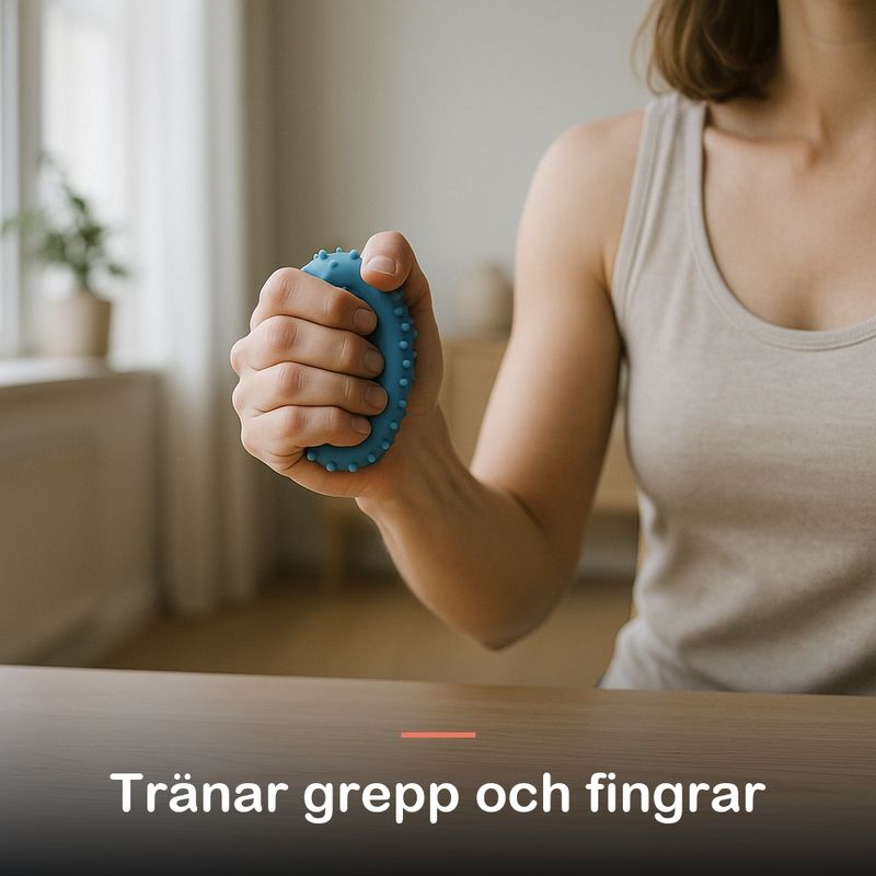 Närbild på en hand som klämmer ihop en mjuk massagering