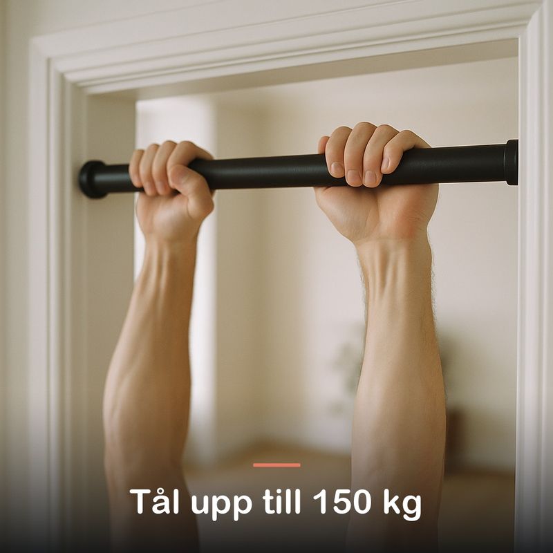 Närbild på två händer som greppar stången ovanför huvudet