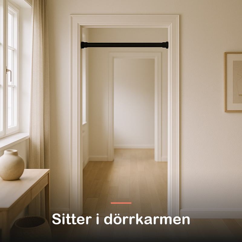 Pull up-stången sitter monterad högst upp i en tom dörrkarm