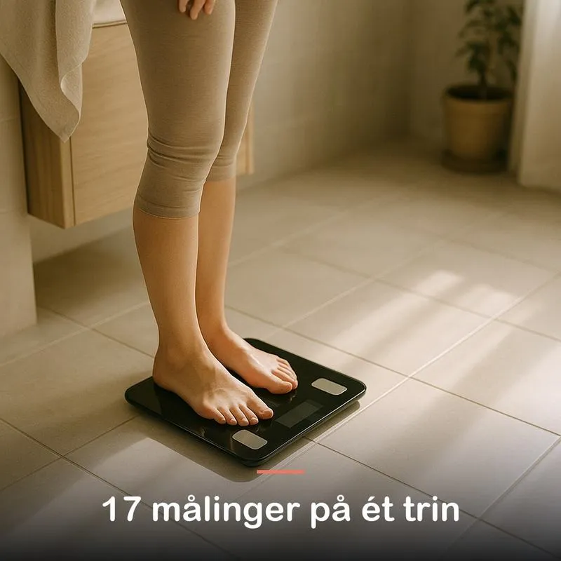 Bare f&oslash;dder st&aring;r p&aring; en digital badev&aelig;gt p&aring; et badev&aelig;relsesgulv