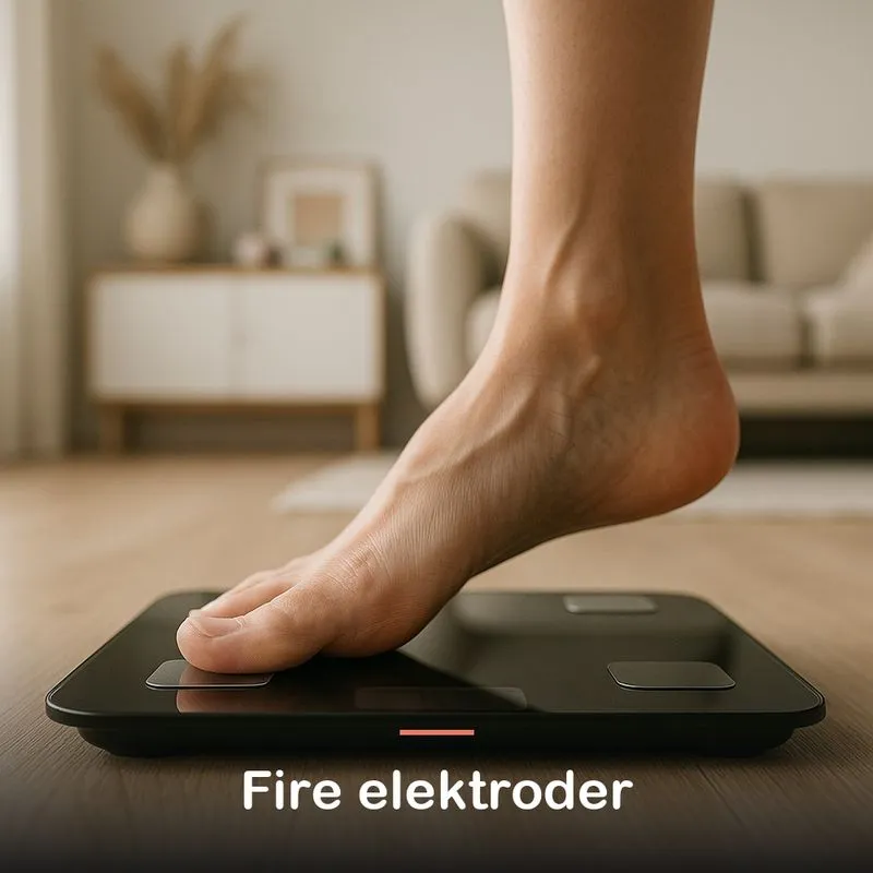 N&aelig;rbillede af en fod p&aring; v&aelig;gtens glasplade over en elektrode