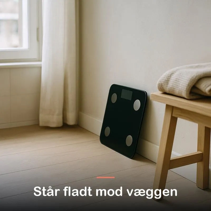 Badev&aelig;gten st&aring;r p&aring; h&oslash;jkant op ad v&aelig;ggen ved siden af et h&aring;ndkl&aelig;de