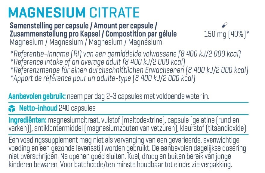 BODY & FIT MAGNESIUM CITRATE 240 stk 