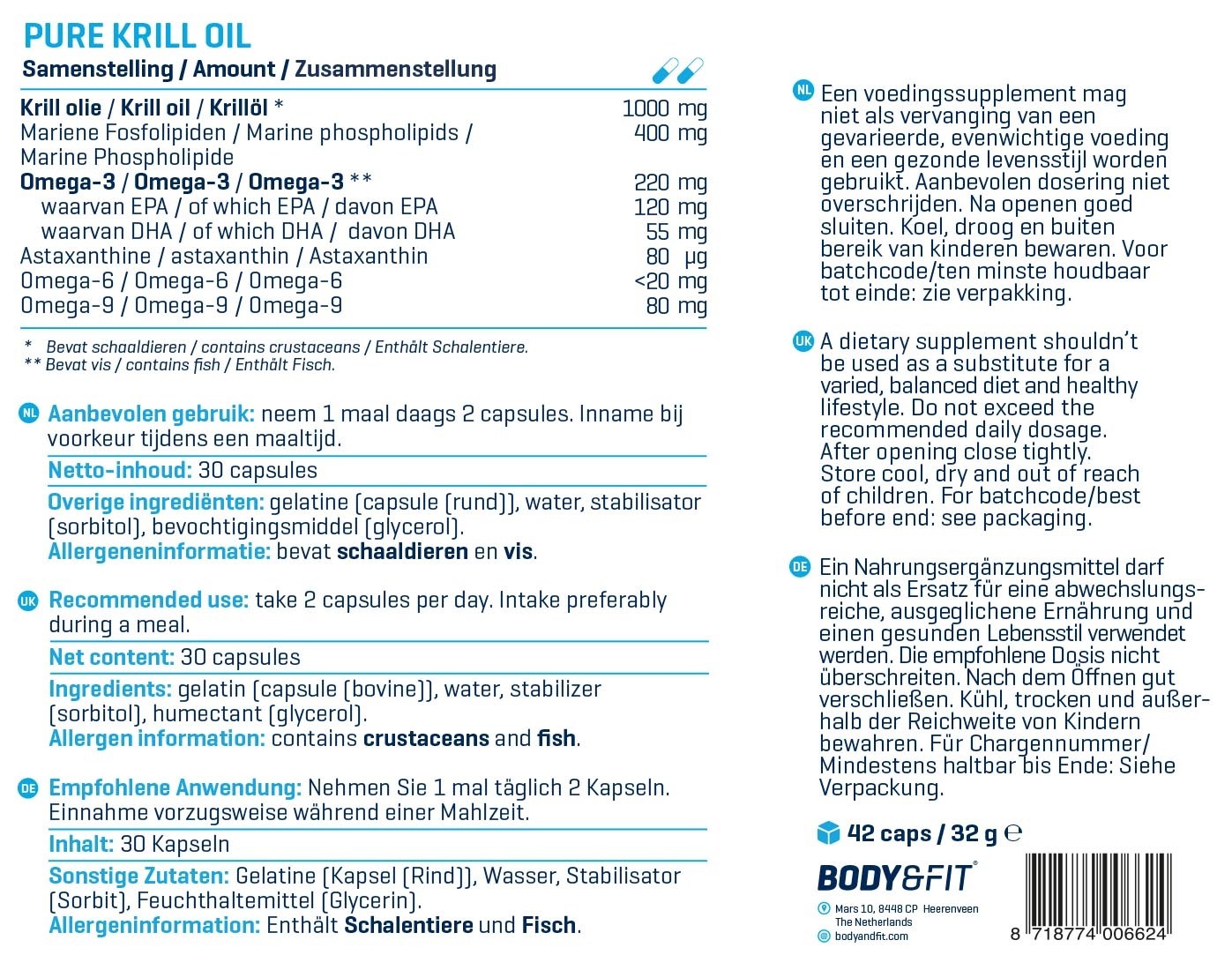BODY & FIT PURE KRILL OIL 30 stk 