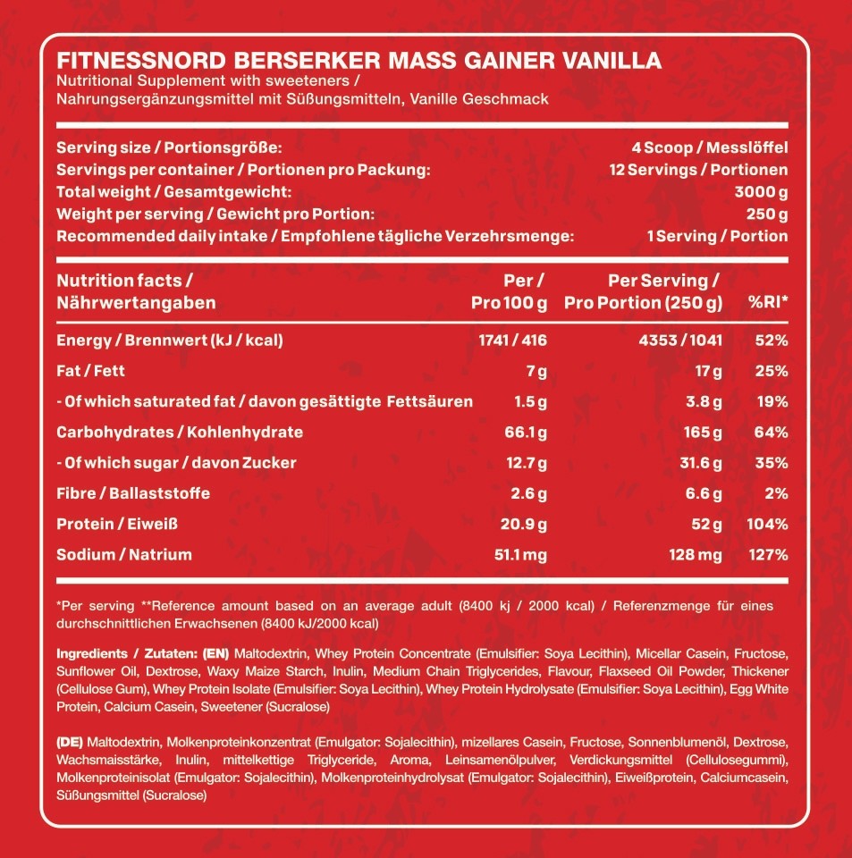 FITNESSNORD BERSERKER MASS GAINER 3000 g 