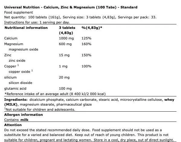 Calcium Magnesium Zinc Universal Nutrition
