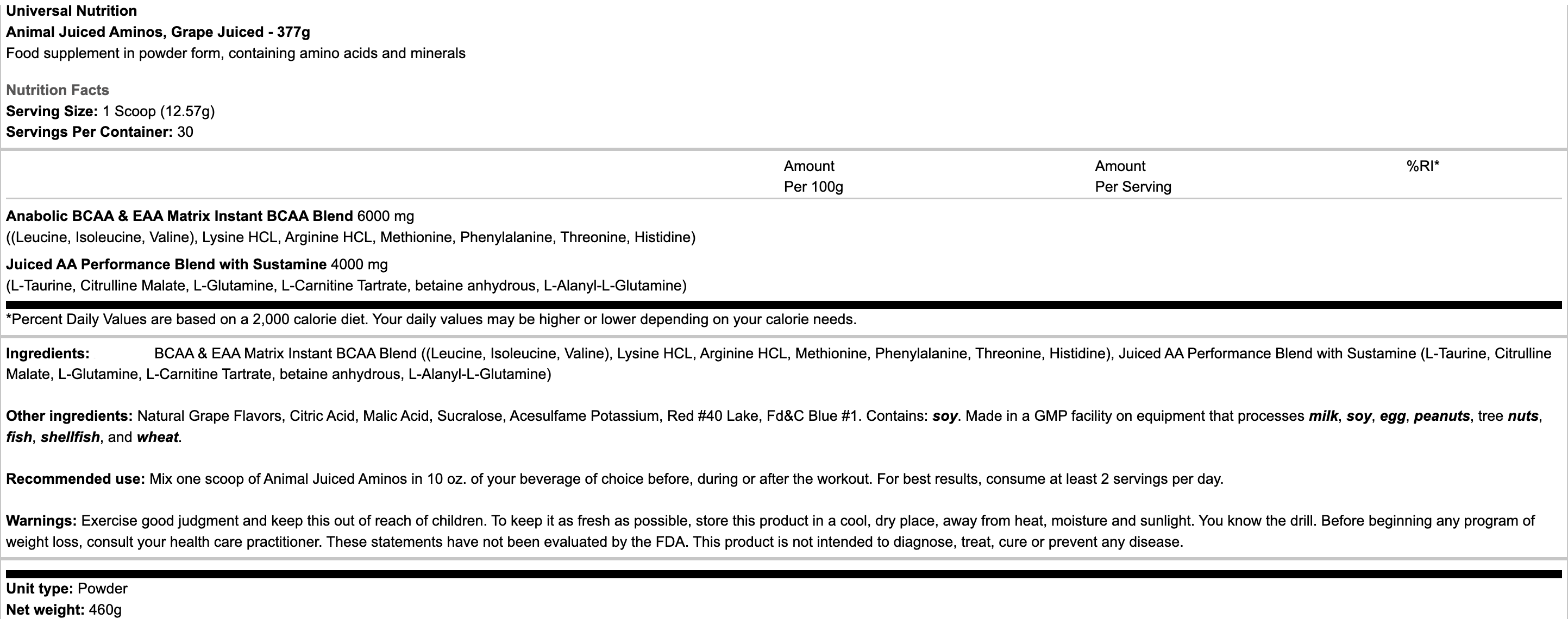 Universal Nutrition Aminos Universal Nutrition Aminos