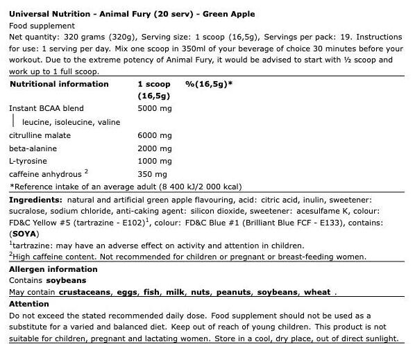 Universal Nutrition Animal Fury Universal Nutrition Animal Fury