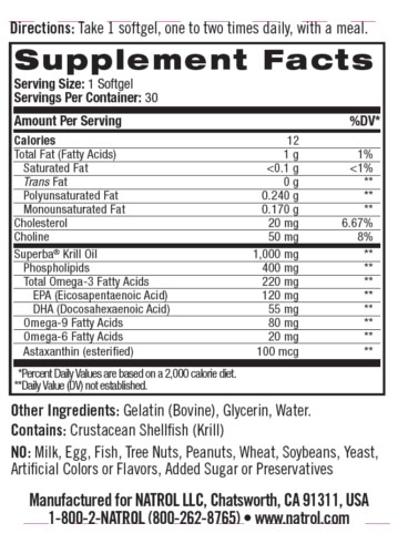 NATROL ODORLESS KRILL OIL 1000 mg 30 stk 