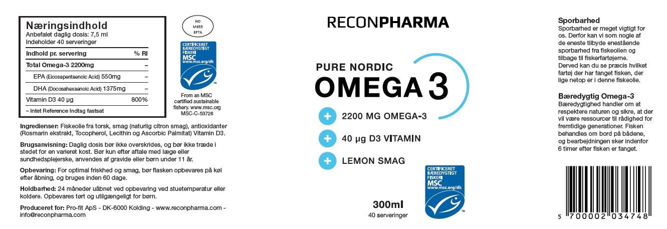 RECONPHARMA PURE NORDIC OMEGA-3 40 PORTIONER