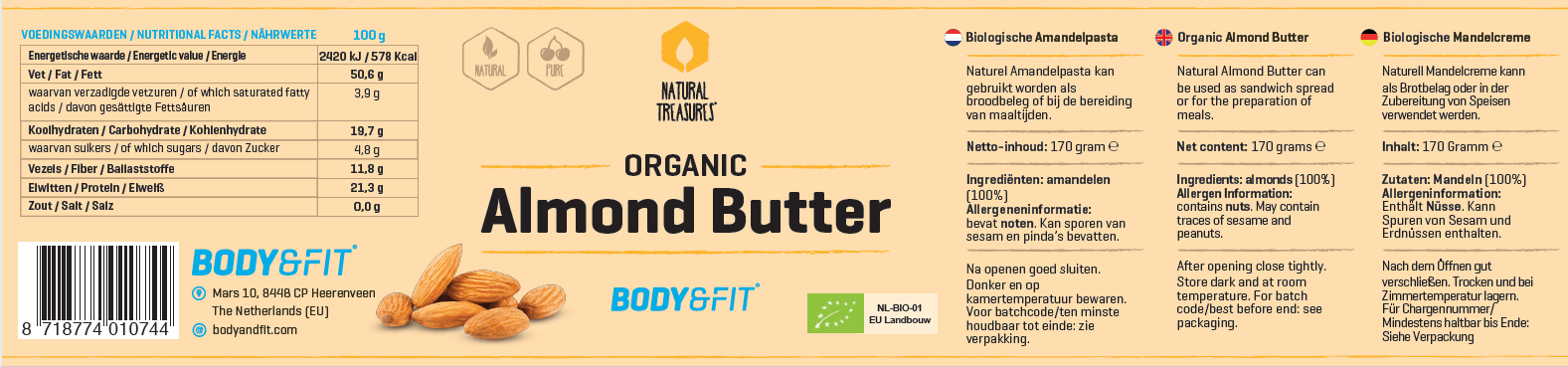 BODY & FIT ORGANIC ALMOND BUTTER 170 g 