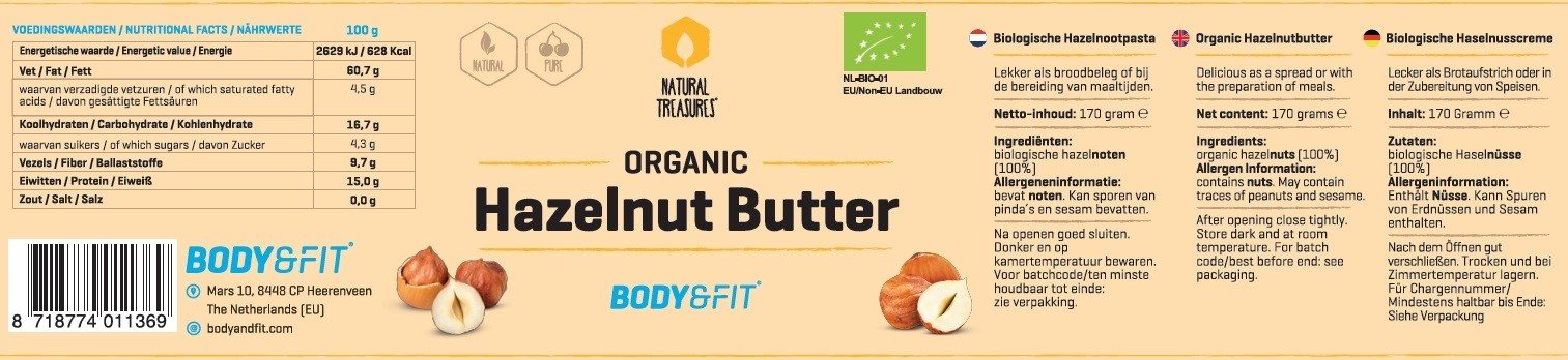 BODY & FIT ORGANIC HAZELNUT BUTTER 170 g 
