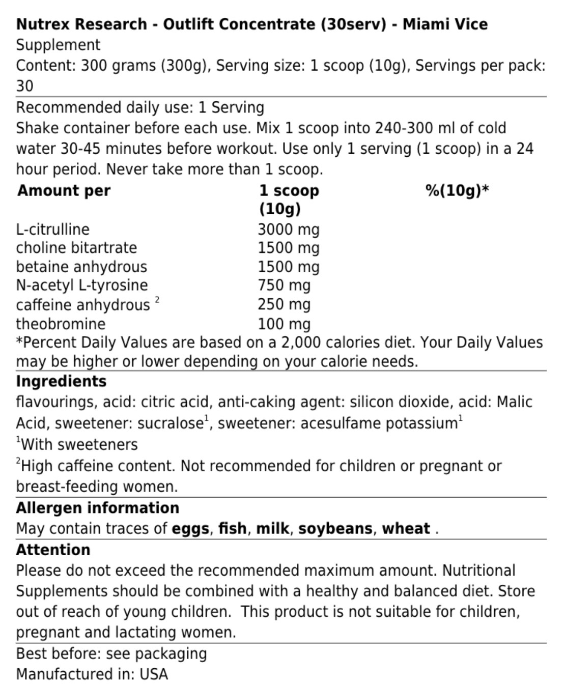 NUTREX OUTLIFT CONCENTRATE 30 PORTIONER 