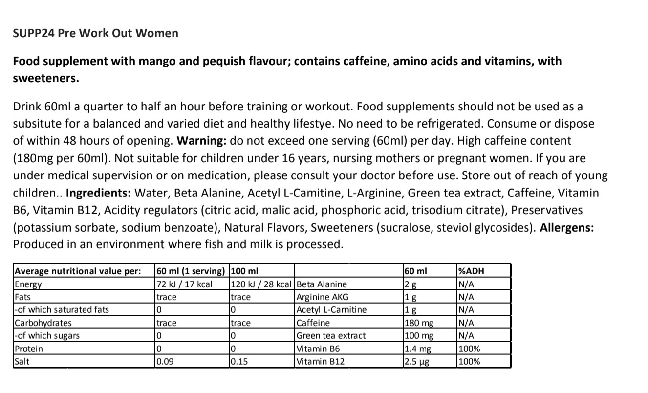 SUPP24 PRE-WORKOUT WOMEN 12 x 60 ml 