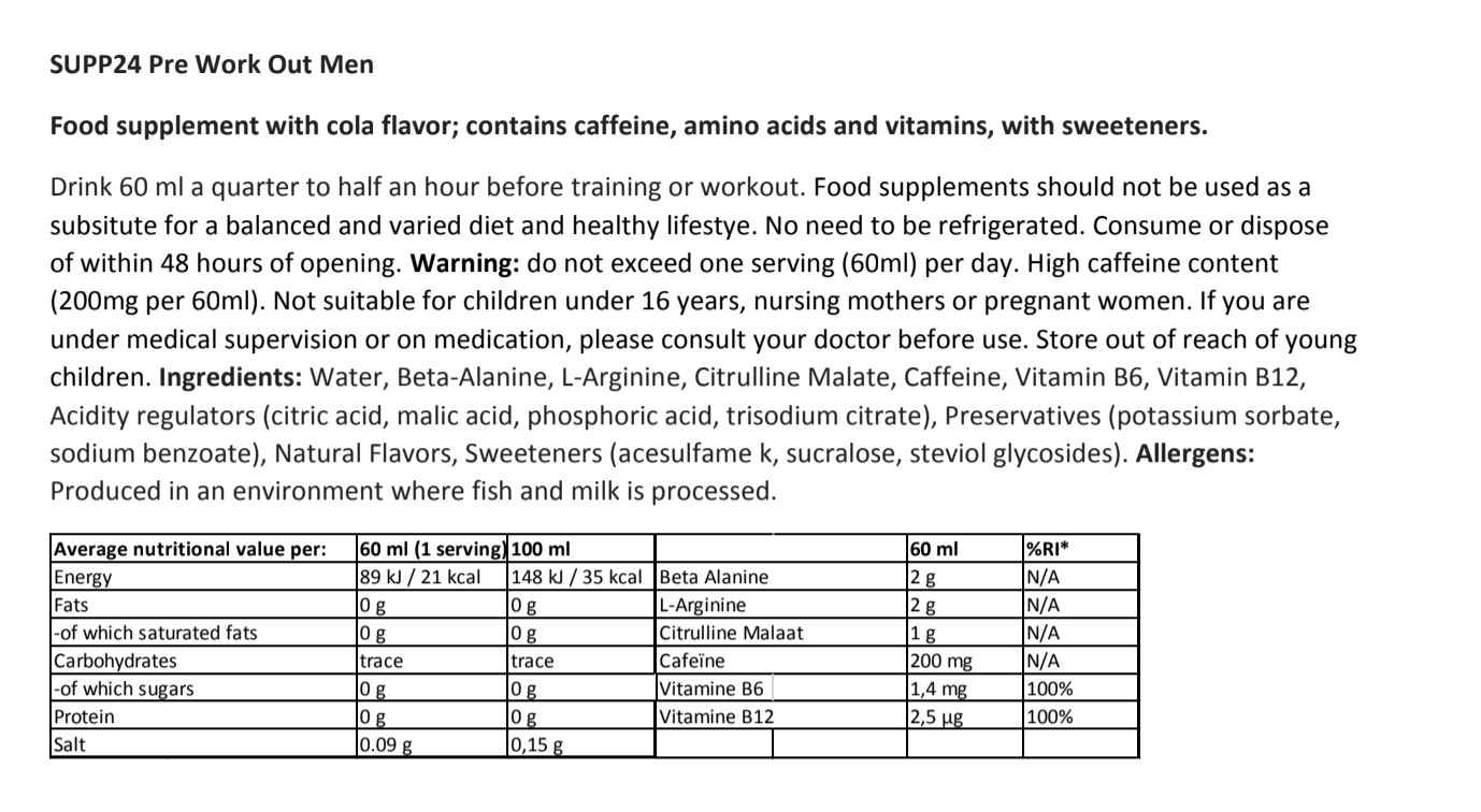 SUPP24 PRE-WORKOUT MEN 1 x 60 ml 