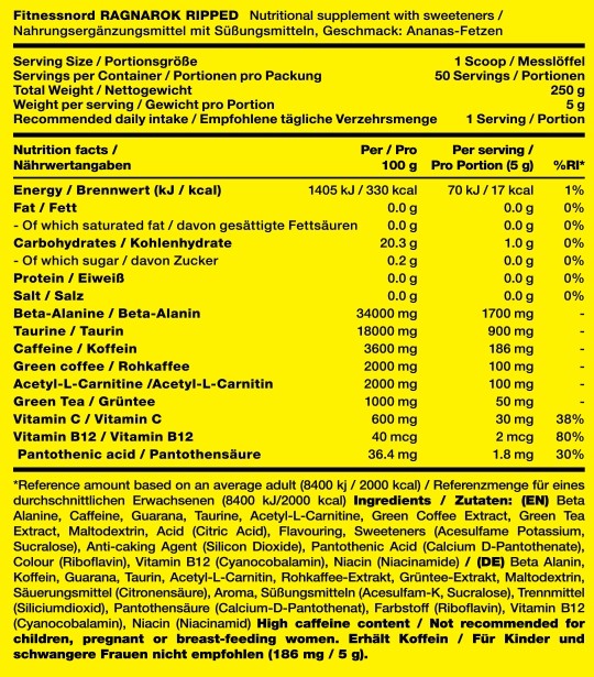 FITNESSNORD RAGNAROK RIPPED FAT BURNER 50 PORTIONER 