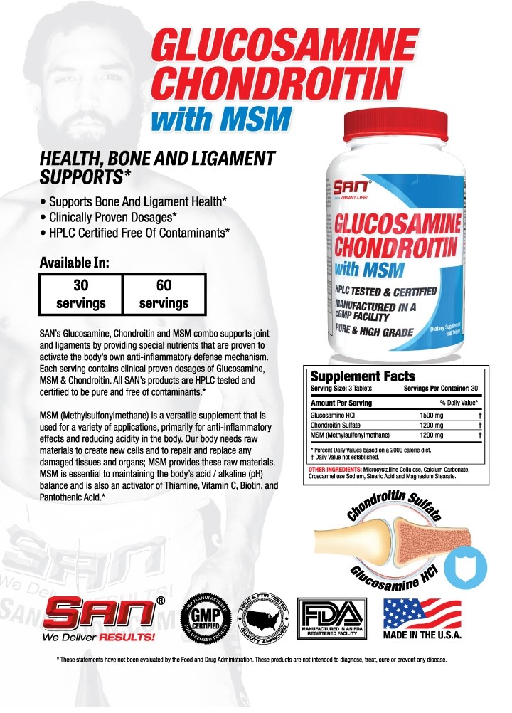 SAN GLUCOSAMINE, CHONDROITIN & MSM 90 stk 