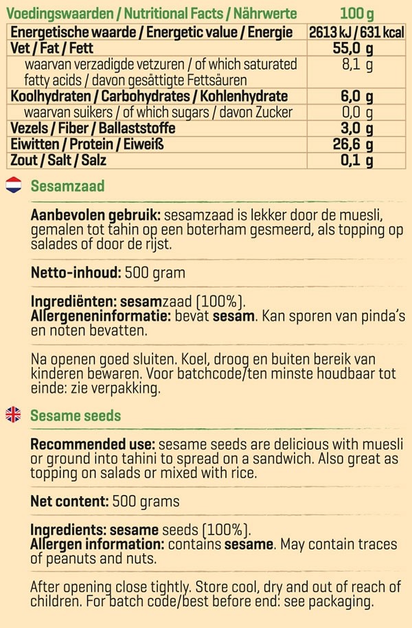 BODY & FIT PURE SESAME SEED 500 g 