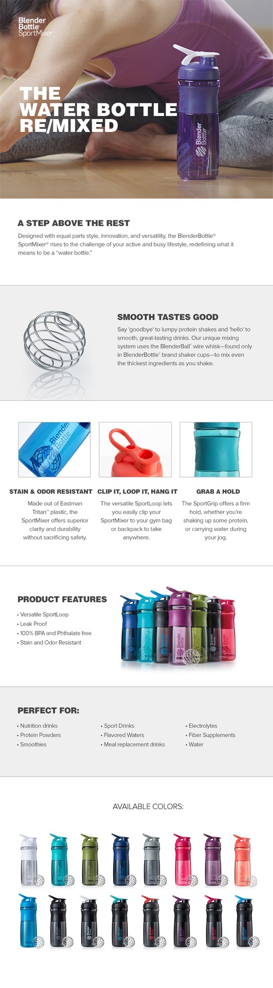 BLENDER BOTTLE SPORTMIXER BLACK 590 ml