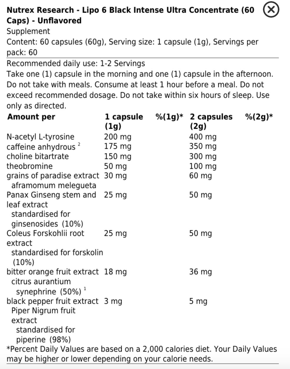 NUTREX LIPO-6 BLACK INTENSE ULTRA CONCENTRATE 60 stk 