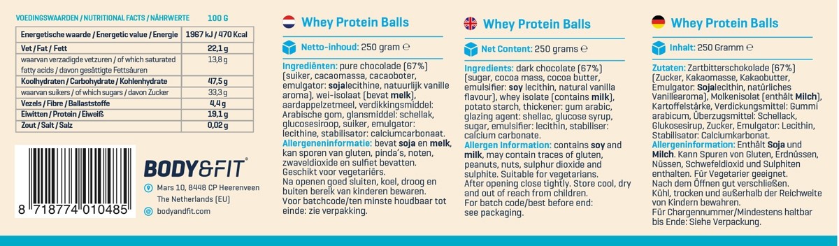BODY & FIT WHEY PROTEIN BALLS 250 g 