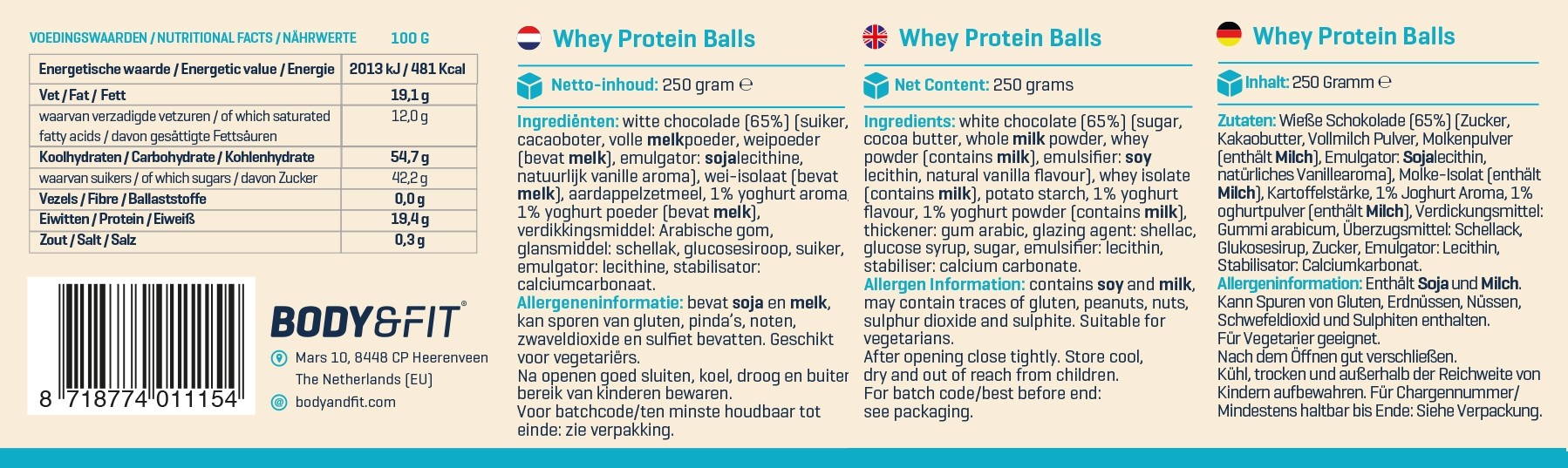 BODY & FIT WHEY PROTEIN BALLS 250 g 