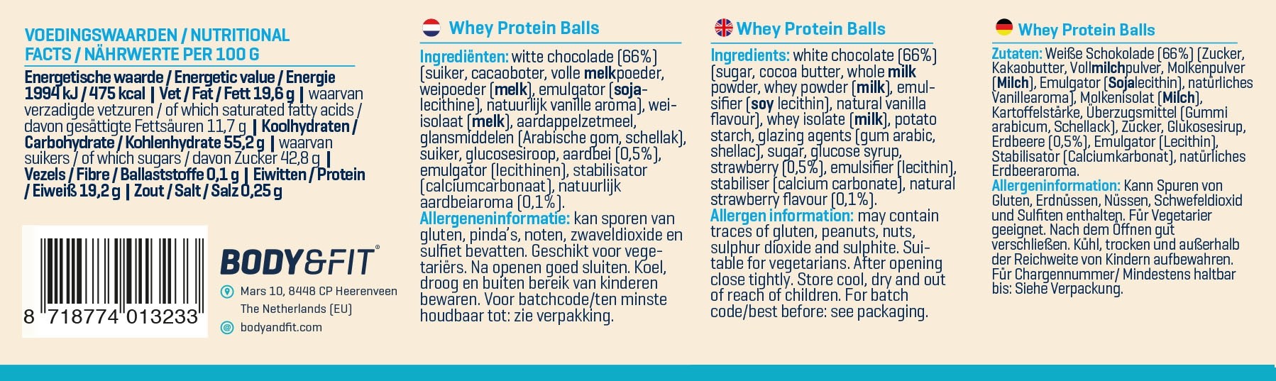 BODY & FIT WHEY PROTEIN BALLS 250 g 