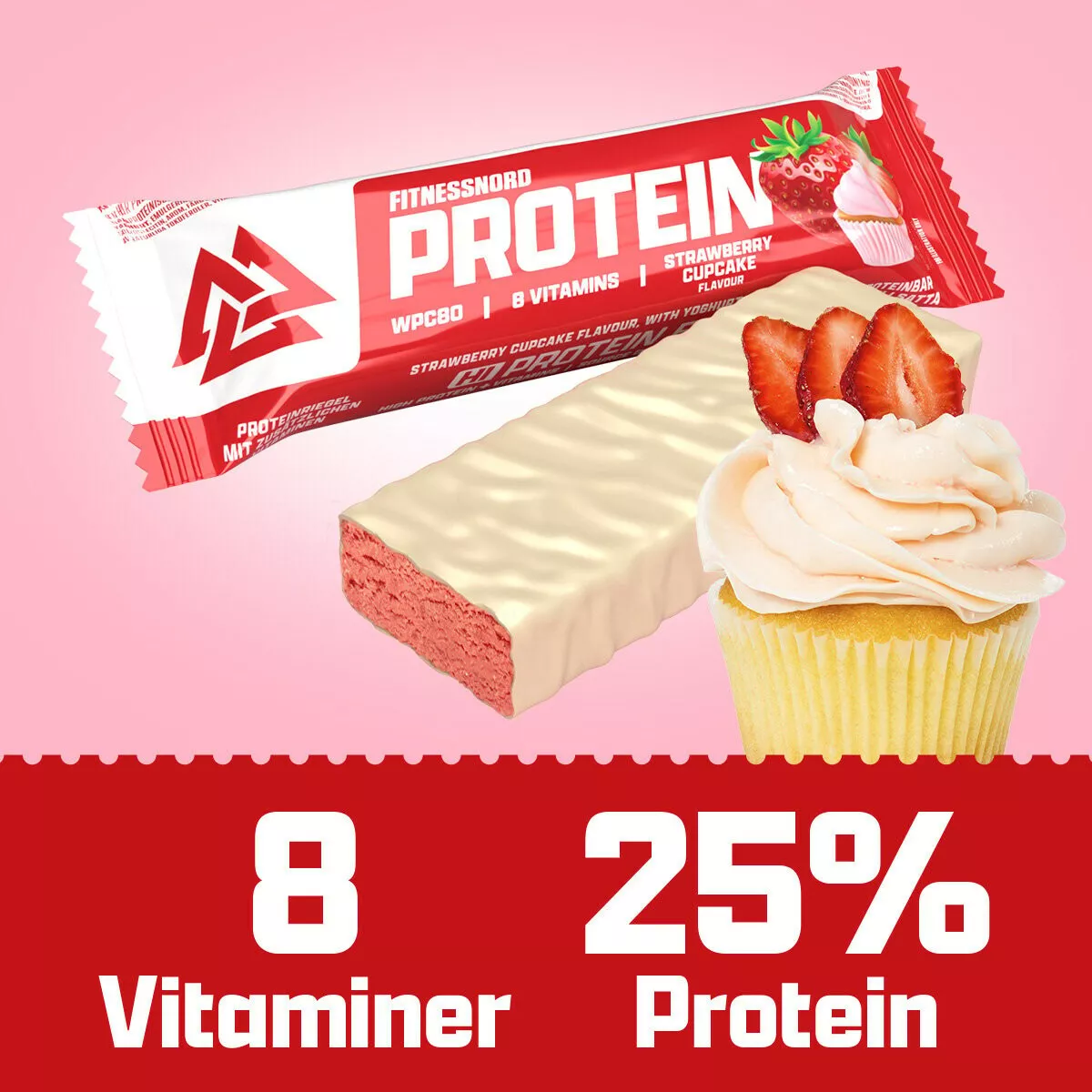 Jordbær Cupcake proteinbar (24 x 55 g)
