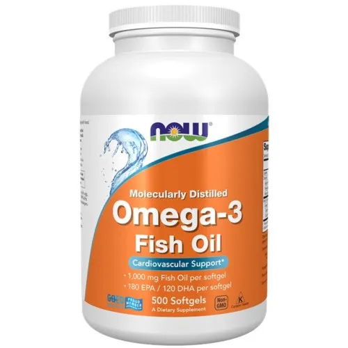 Now Foods Omega-3 Fiskolja, molekylärdestillerad, 500 kapslar