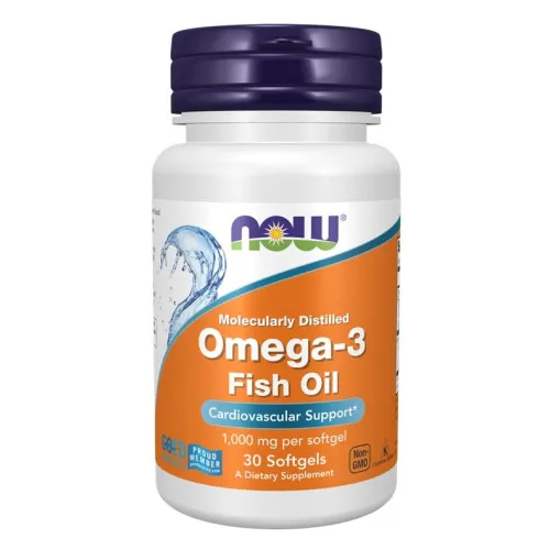 Now Foods Omega-3 Fiskolja, molekylärt destillerad, 30 kapslar