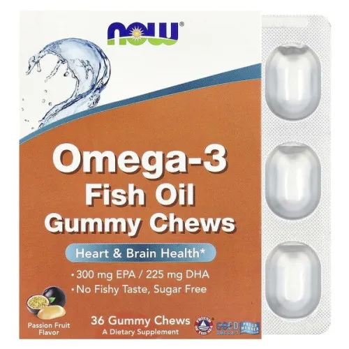 Now Foods Omega-3 Fiskolja Gummi Tuggbara, Passion Fruit, 36 stk