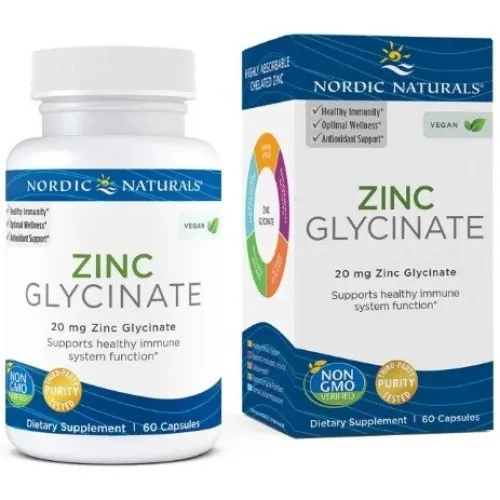 Nordic Naturals Zink Glycinat, 20 mg, 60 kapslar