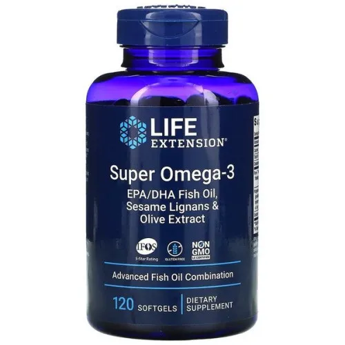 Life Extension Super Omega-3 EPA/DHA fiskolja med Olive Extract, 120 kapslar